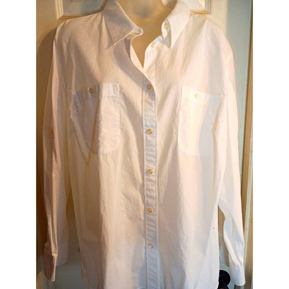 Lauren Jeans Co. Ralph Lauren Button-Up Shirt White Long Sleeve Pockets 3X